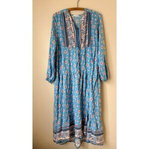 R Vivimos Boho Floral‎ Maxi Dress Long Sleeve Tiered Size L Prairie Dress Hippe